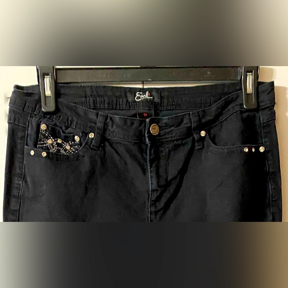 Earl Jeans Denim, Crop, Rhinestones, Embellished, Embroidery, Metallic, Sz 12 - Picture 3 of 12